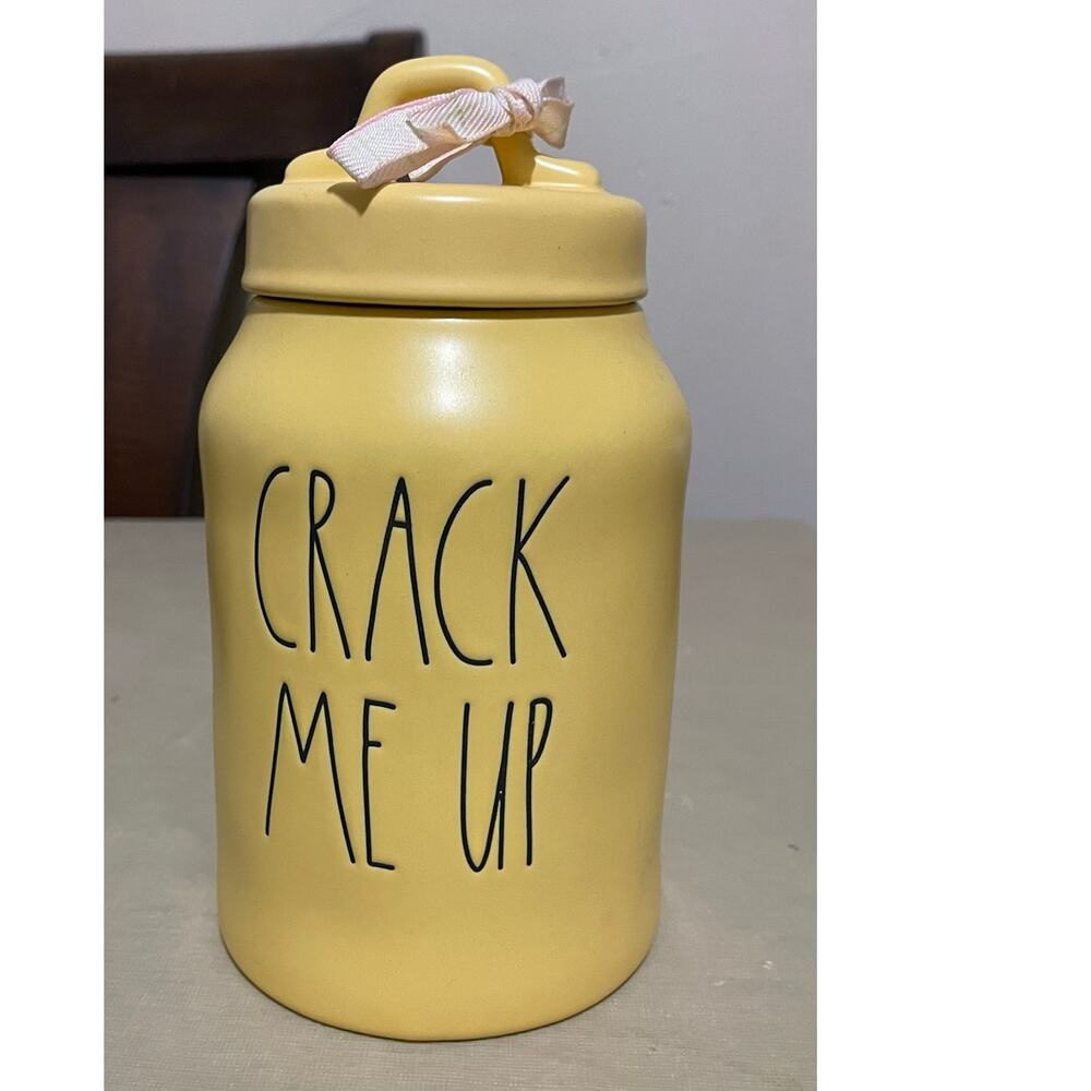 Rae Dunn Crack Me Up Ceramic Canister‎ With Lid Yellow Mate With Black Lettering